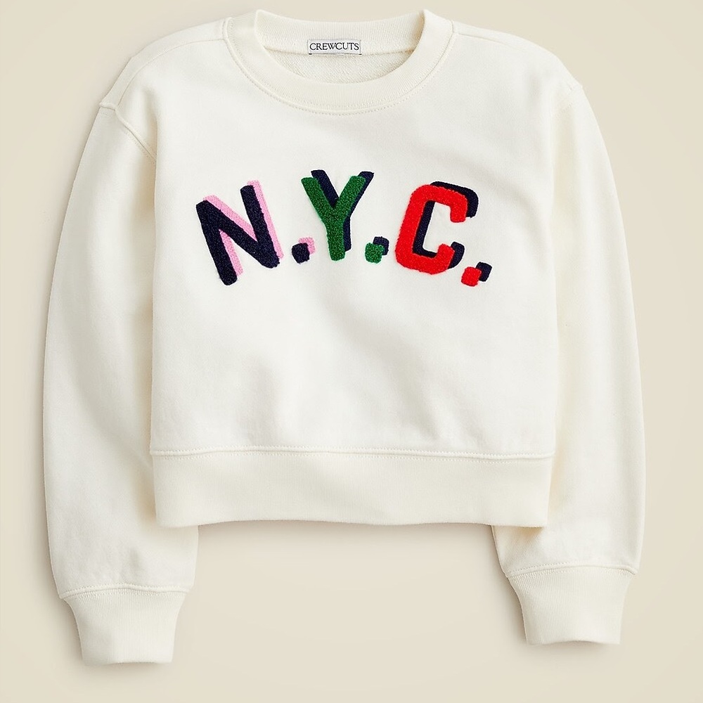 Jcrew Crewcuts Girls' embroidered NYC crewneck sweatshirt SMALL NYC sweatshirt